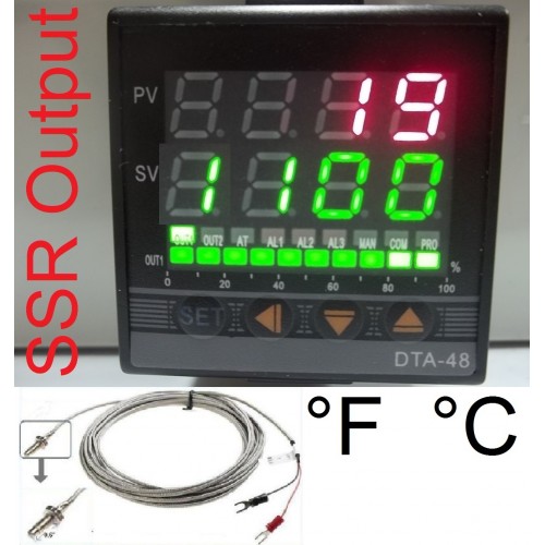 SSR 25A Dual Digital F/C PID Temperature Controller Furnace Kiln Oven 
