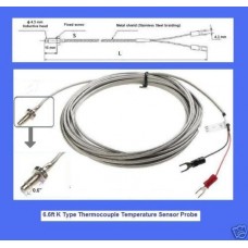 K Thermocouple Screw Style - 2m 6.6' Metal shield wire (Stainless Steel braided) for Temperature Controller