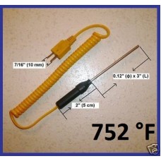 3" probe K Thermocouple with Flat Pin Miniature connector and coil cable  for Most of the Digital Thermometer Like Fluke Amprobe models