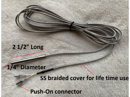Temperature Probe Sensor Thermistor fr Blodgett Commercial Oven 18588 44-1117 with 2 1/2" long tip and SS braided  cable