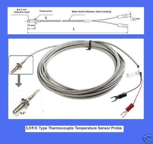Type K Thermocouple Screw Style Probe Sensor for Temperature Controller 1 meter