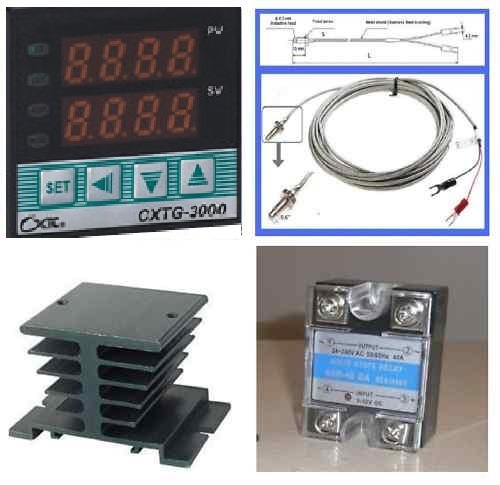 Complete Package (PID Temperature Controller Thermocouple 1 meter Probe SSR Relay 40A Heatsink) Complete Package (PID Temperature Controller Thermocouple 1 meter Probe SSR Relay 40A Heatsink)