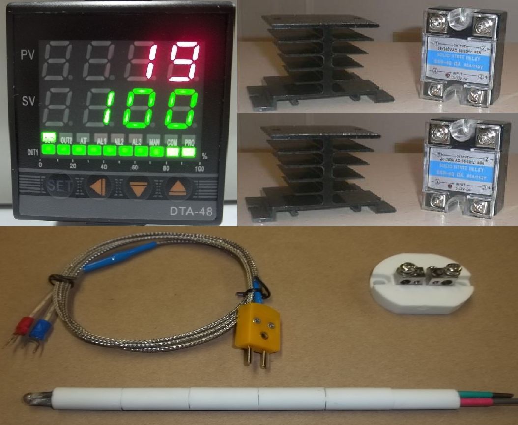 PID Temperature Controller+Thermocouple+2 x SSR+2Heatsink for 220V 2 hot line Kiln Paragon Pottery Glass Annealing PID Temperature Controller+Thermocouple+2 x SSR+2Heatsink for 220V 2 hot line Kiln Paragon Pottery Glass Annealing