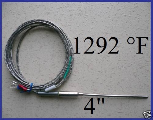 4" probe K Thermocouple High Temperature 1292 °F 700 °C for Controllers 4" probe K Thermocouple High Temperature 1292 °F 700 °C for Controllers