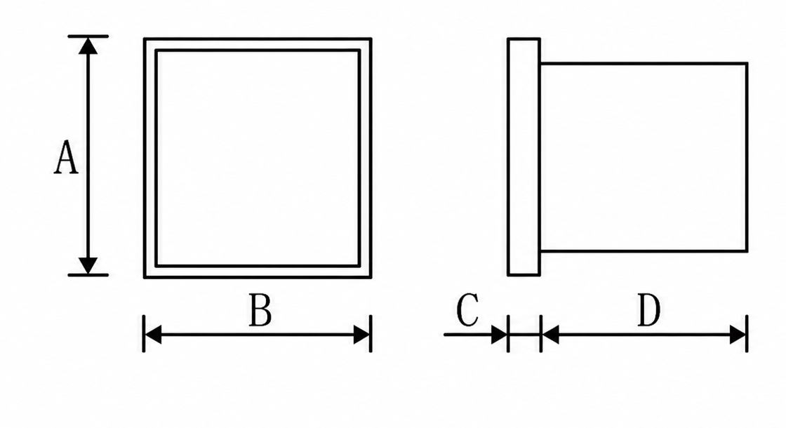 Outline Size dimensions A, B, C and D