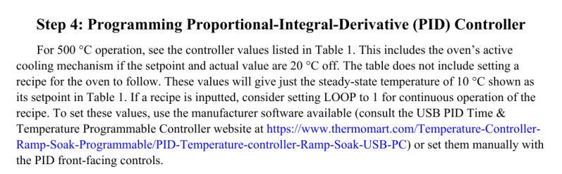 NASA report Step 4 programming instructions with a link to the ThermoMart programmable PID controller page