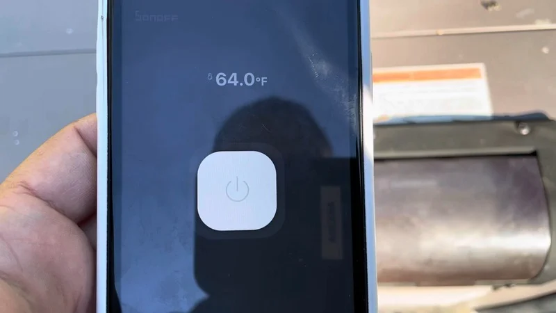Phone app showing the pool temperature and remote power control after installation